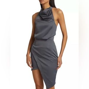Elliatt NWT camo Asymetric Charcoal Satin Cocktail Dress size XS